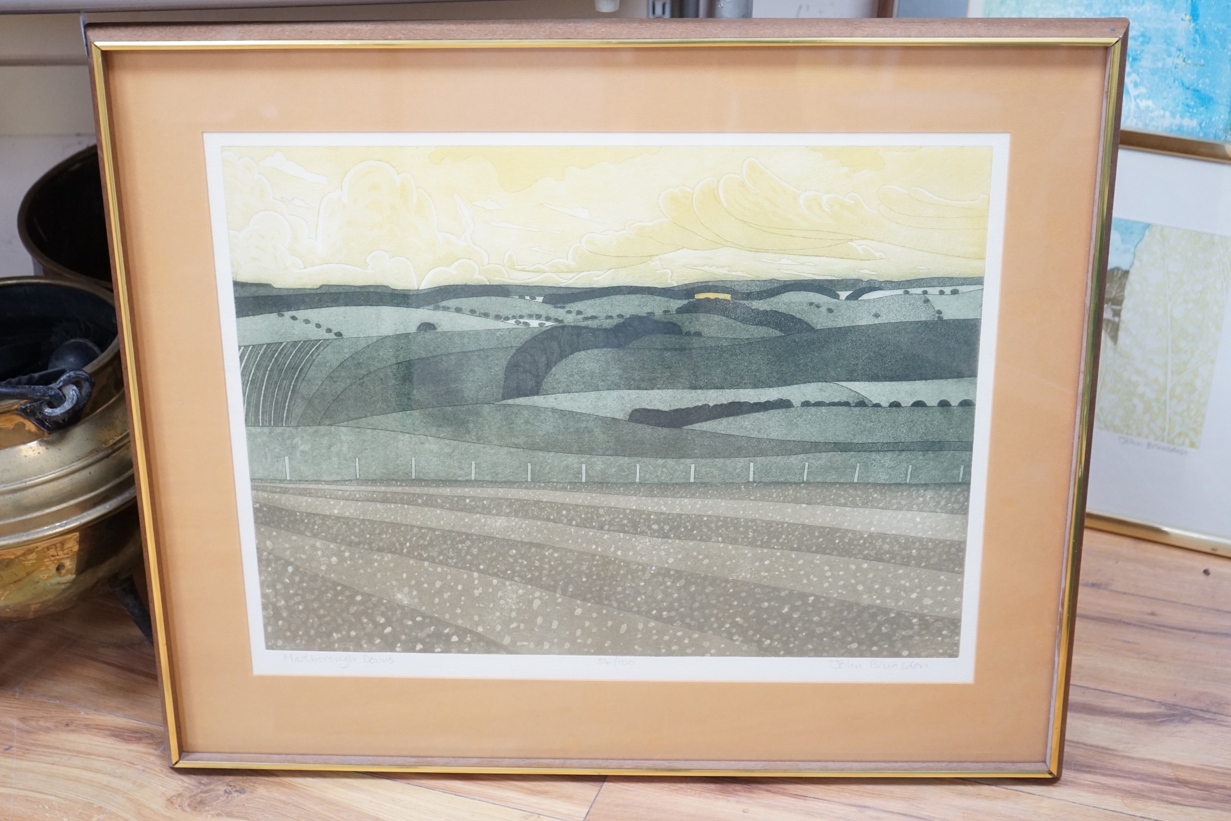 John Brunsden (British, 1933-2014), two etching and aquatints, ‘Marlborough Downs’ and ‘West Milton’, each pencil signed and limited edition, largest, 62 x 48cm